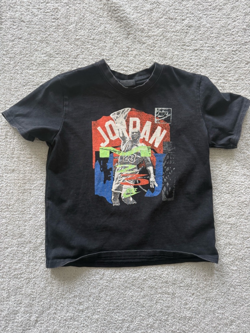 Jordan Boys Throwback Slam T Shirt Black Size L (6-7 yrs)